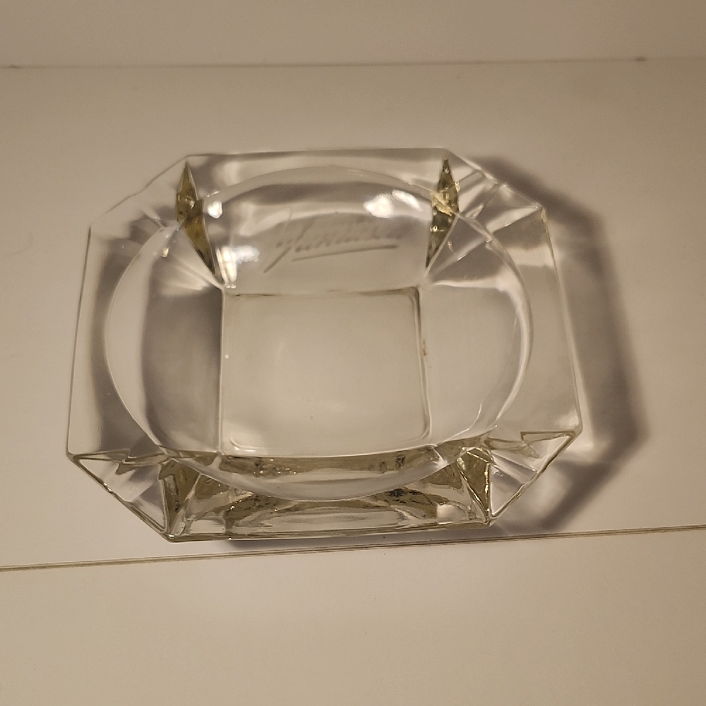 Vintage Glass Ashtray with Gold Accents